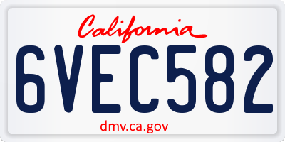 CA license plate 6VEC582