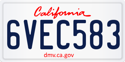 CA license plate 6VEC583