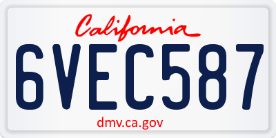 CA license plate 6VEC587