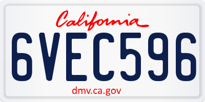 CA license plate 6VEC596