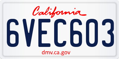 CA license plate 6VEC603