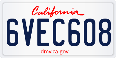 CA license plate 6VEC608