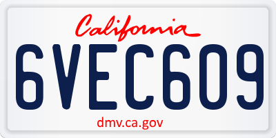 CA license plate 6VEC609
