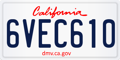 CA license plate 6VEC610