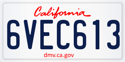 CA license plate 6VEC613