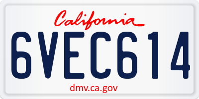 CA license plate 6VEC614