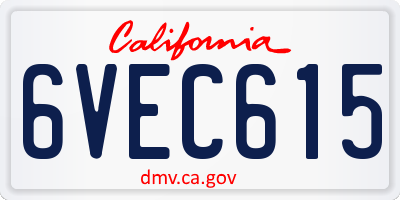 CA license plate 6VEC615