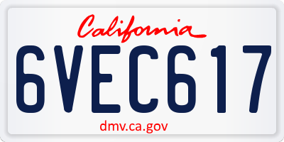 CA license plate 6VEC617