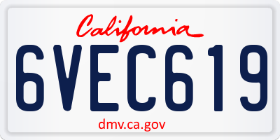 CA license plate 6VEC619