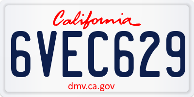 CA license plate 6VEC629