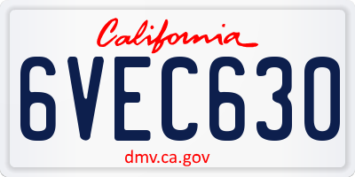 CA license plate 6VEC630