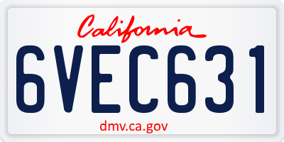 CA license plate 6VEC631