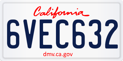 CA license plate 6VEC632