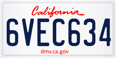 CA license plate 6VEC634