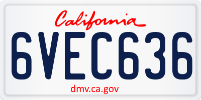 CA license plate 6VEC636