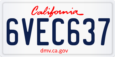 CA license plate 6VEC637