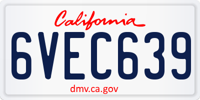 CA license plate 6VEC639