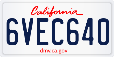 CA license plate 6VEC640