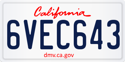 CA license plate 6VEC643