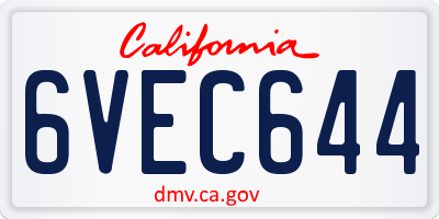 CA license plate 6VEC644