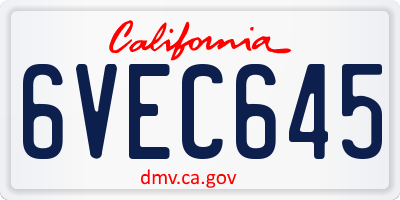 CA license plate 6VEC645