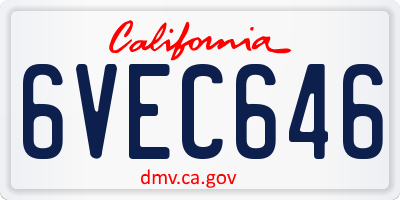 CA license plate 6VEC646