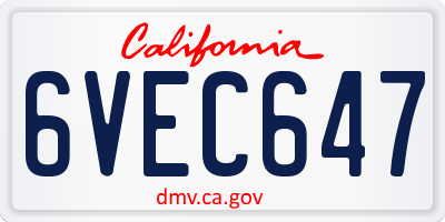 CA license plate 6VEC647