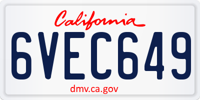 CA license plate 6VEC649