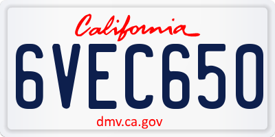 CA license plate 6VEC650