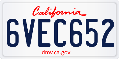 CA license plate 6VEC652