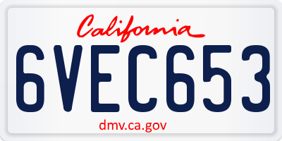 CA license plate 6VEC653