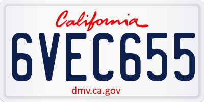 CA license plate 6VEC655
