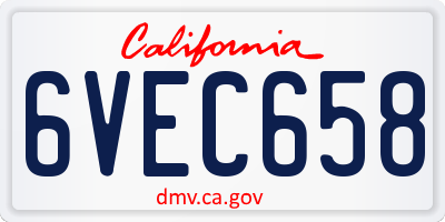 CA license plate 6VEC658