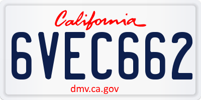 CA license plate 6VEC662