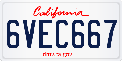 CA license plate 6VEC667