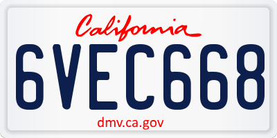 CA license plate 6VEC668