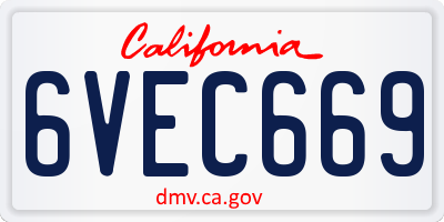 CA license plate 6VEC669