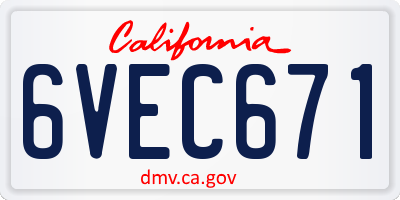 CA license plate 6VEC671