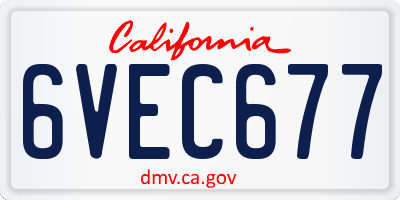 CA license plate 6VEC677