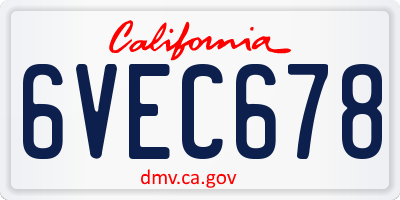 CA license plate 6VEC678