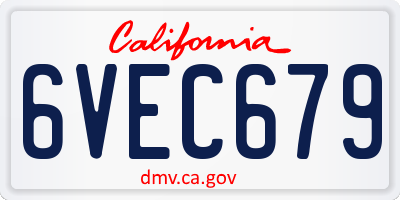 CA license plate 6VEC679