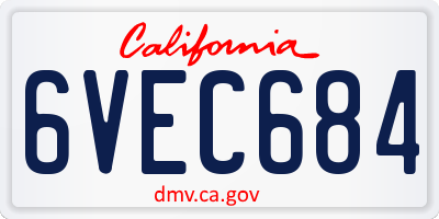 CA license plate 6VEC684