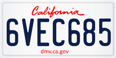 CA license plate 6VEC685