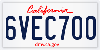 CA license plate 6VEC700