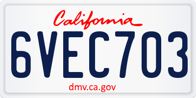 CA license plate 6VEC703