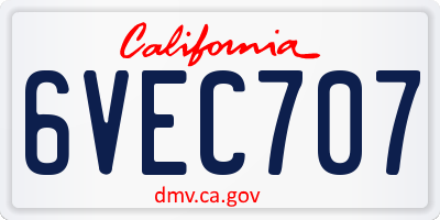 CA license plate 6VEC707