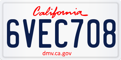 CA license plate 6VEC708