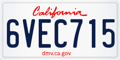 CA license plate 6VEC715
