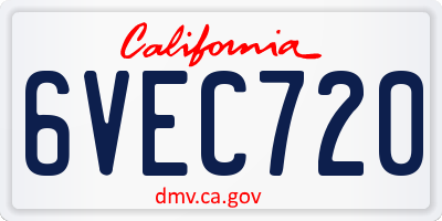 CA license plate 6VEC720