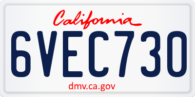 CA license plate 6VEC730
